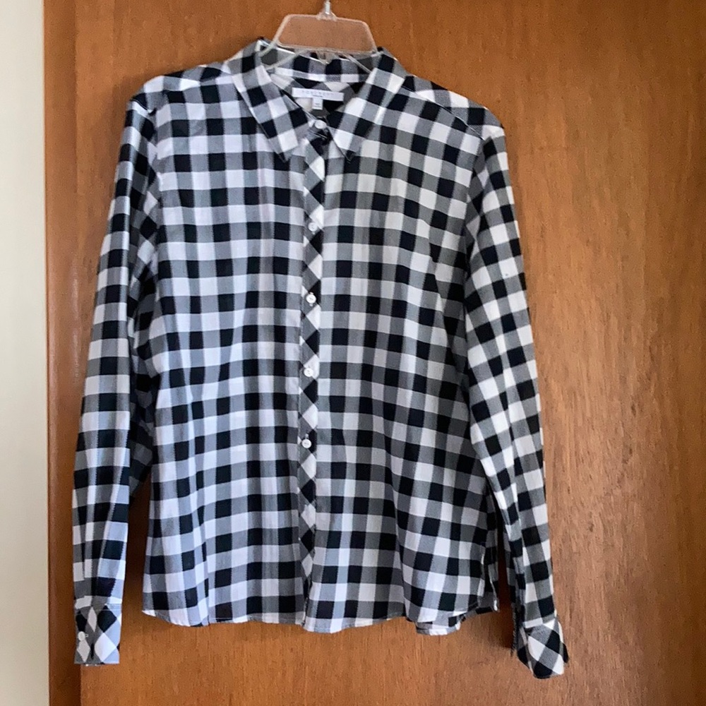 Foxcroft Black and White Check Button Down Shirt